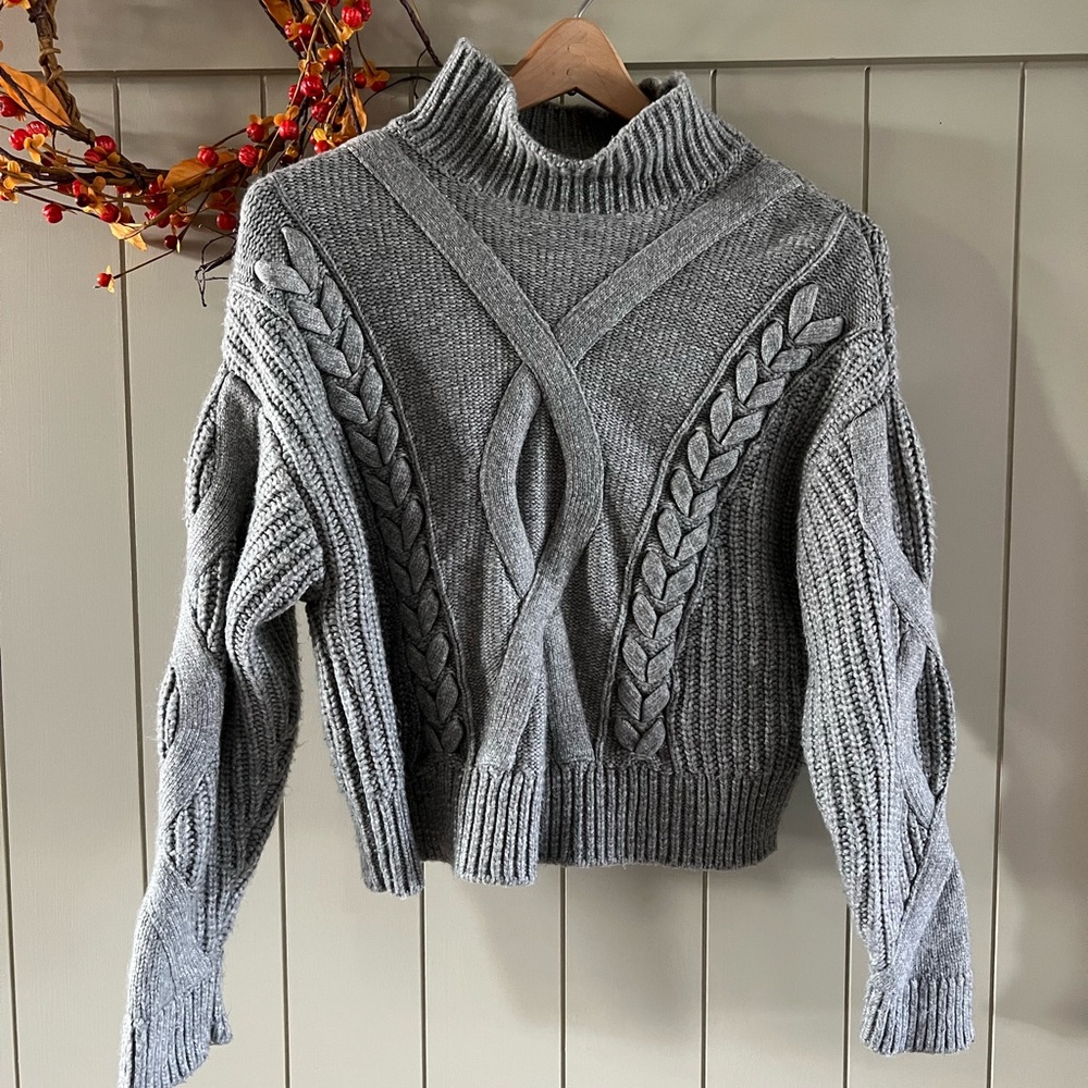 Elizabeth and James Gray Cable Knit Turtleneck Sweater